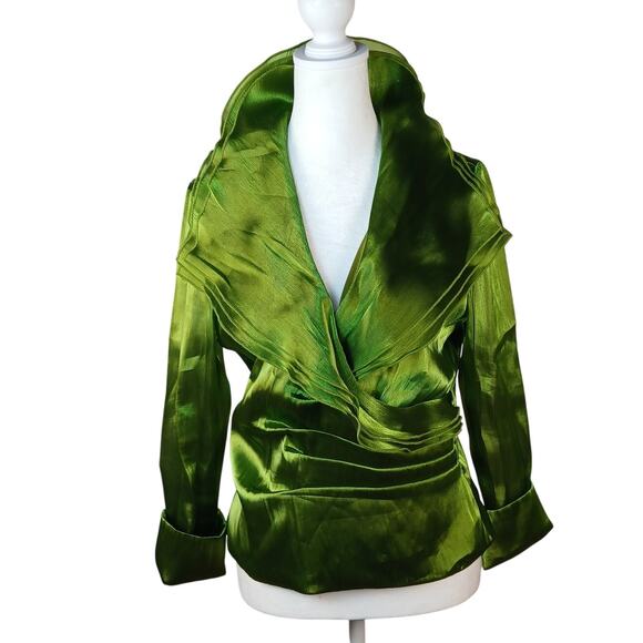 Vintage Y2K Layered Shimmery Green Blouse Early 2000s Formal Glam Xmas Party Top - Picture 2 of 15